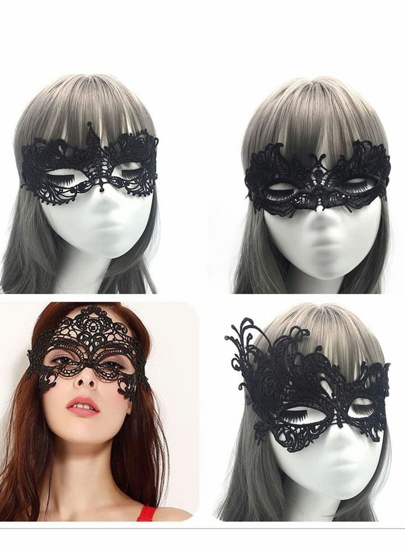 NIBEMINENT - 4 Pieces Women Lace Eye Mask, Masquerade Masks Mysterious Face Venetian Eyemask for Carnival Party Costume Ball, Black - Image 1