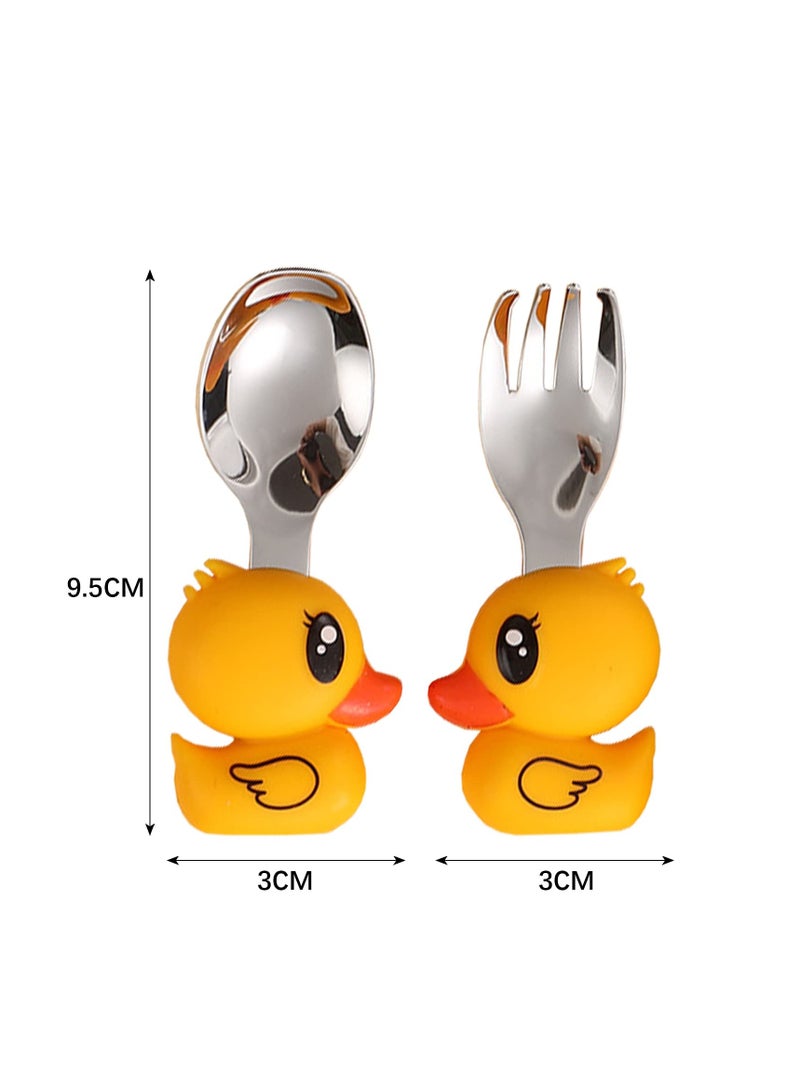 Zikra Little Yellow Duck 2-Piece Cutlery Set - Reusable Children's Fork and Spoon, Child Size, Made of Food Safe Stainless Steel Metal and Silicone - Suitable for 12 Months and Above - Image 2