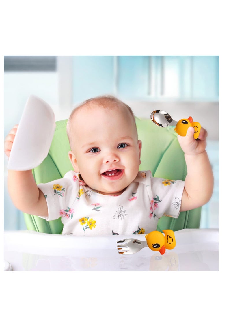 Zikra Little Yellow Duck 2-Piece Cutlery Set - Reusable Children's Fork and Spoon, Child Size, Made of Food Safe Stainless Steel Metal and Silicone - Suitable for 12 Months and Above - Image 5