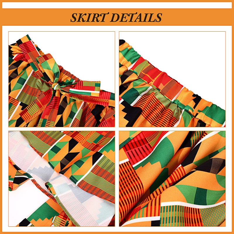 Coume 3 Pcs Women African Dashiki Skirt Traditional Costume African Bohemian Head Wrap Scarf Drop Dangle Earring (Medium) Multi - Image 5