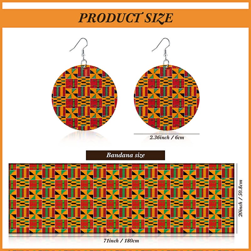 Coume 3 Pcs Women African Dashiki Skirt Traditional Costume African Bohemian Head Wrap Scarf Drop Dangle Earring (Medium) Multi - Image 3