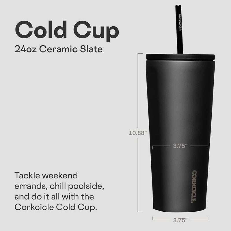 Corkcicle Cold Cup Insulated Tumbler 24 oz Reusable Water Bottle with Lid & Straw Keeps Drinks Cold 12 Hours & Hot 5 Hours Cupholder Friendly Ceramic Slate - Image 1