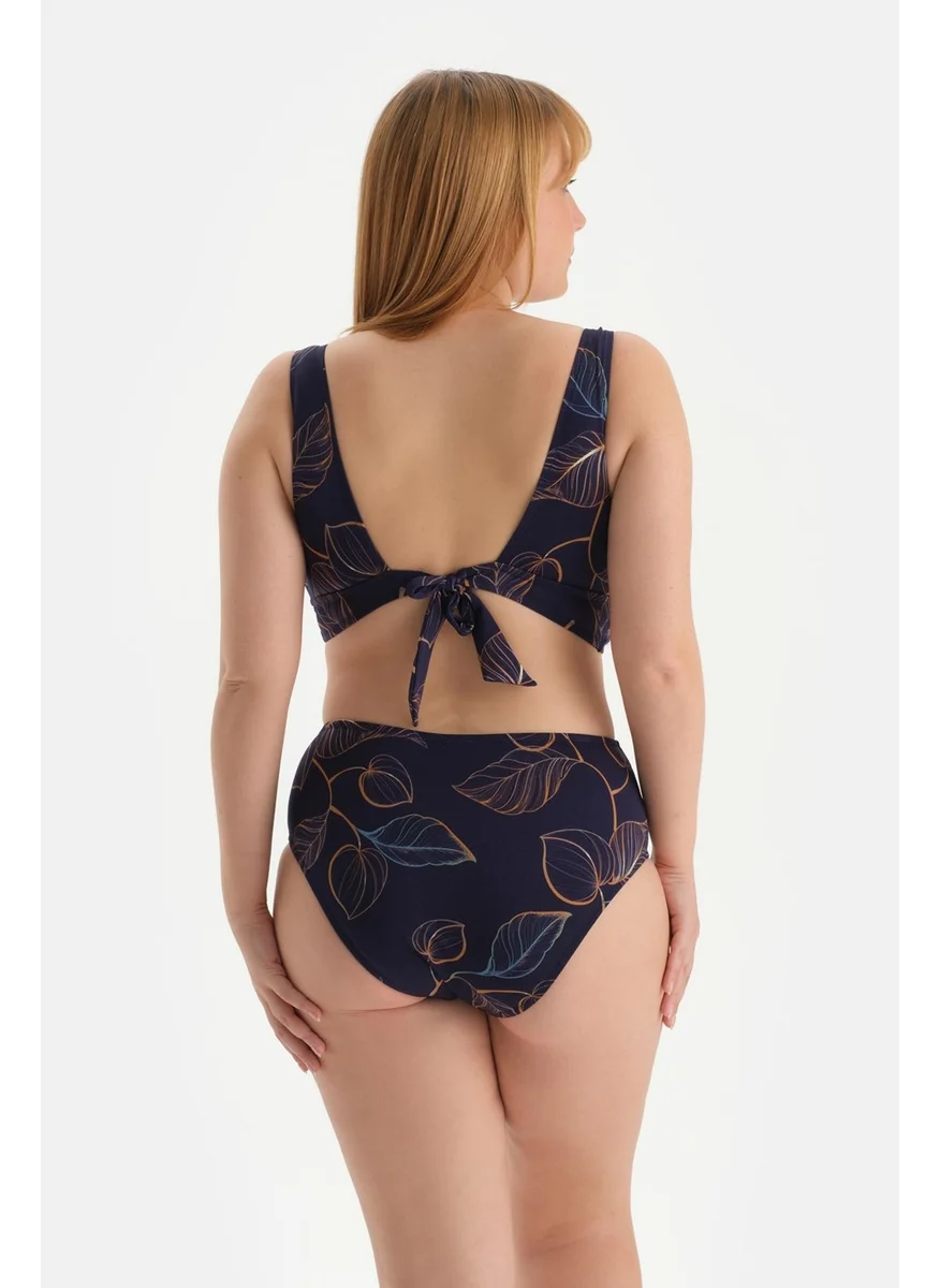 داجي Navy Blue Corseted Tight Bikini Top