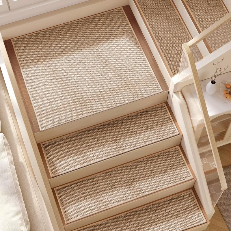 Deerly 15pcs Stairs Treads and 1 Landing Carpet, Breathable Linen Stair Carpet Non Slip for Wooden Steps Peel and Stick Stairs Runner Indoor Self-Adhesive Treads Stair Covers Mat 8"X30" and 30"X30" - Image 1