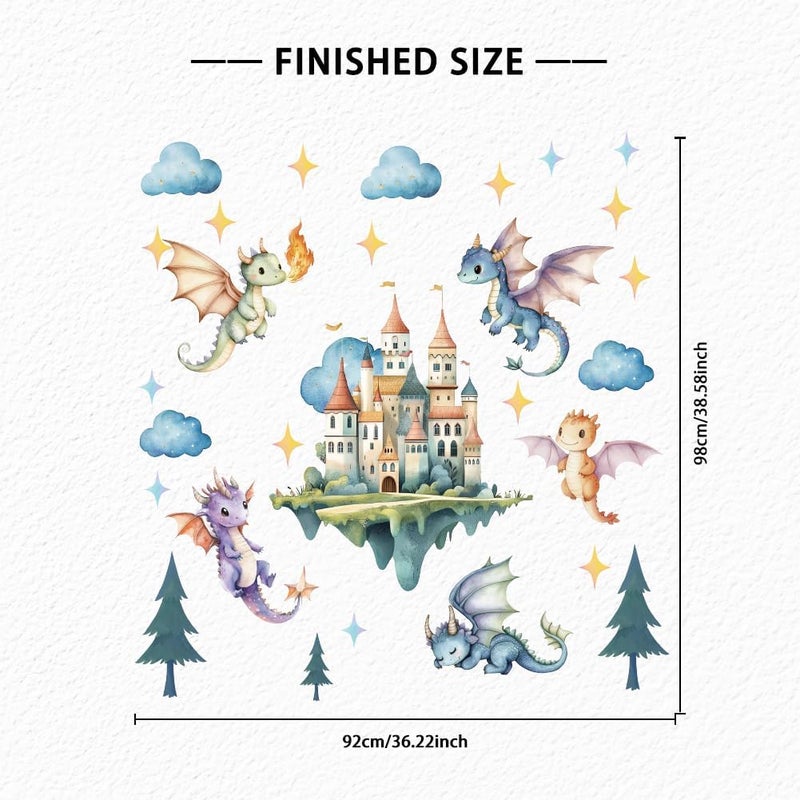 SUPERDANT Flying Dragon Wall Stickers Cartoon Castle Wall Decor Nursery Stickers Dragon DIY Vinyl Murals Peel and Stick Wallpaper Art Decals for Kids Room Playroom Livingroom Baby Room Decor - Image 3