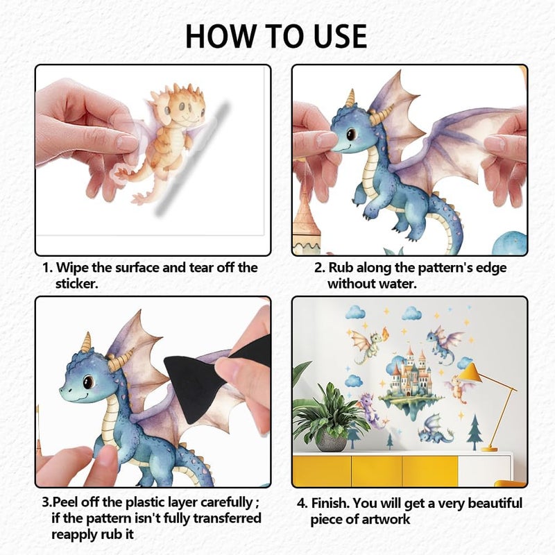 SUPERDANT Flying Dragon Wall Stickers Cartoon Castle Wall Decor Nursery Stickers Dragon DIY Vinyl Murals Peel and Stick Wallpaper Art Decals for Kids Room Playroom Livingroom Baby Room Decor - Image 4