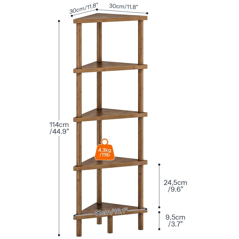 HOOBRO Corner Shelf Stand, 5-Tier Bamboo Corner Bookshelf, Plant Display Shelf, Corner Bookcase, Multipurpose Shelving Unit for Small Space, Living Room, Easy Assembly, Mocha MA20CJ01 - Image 3