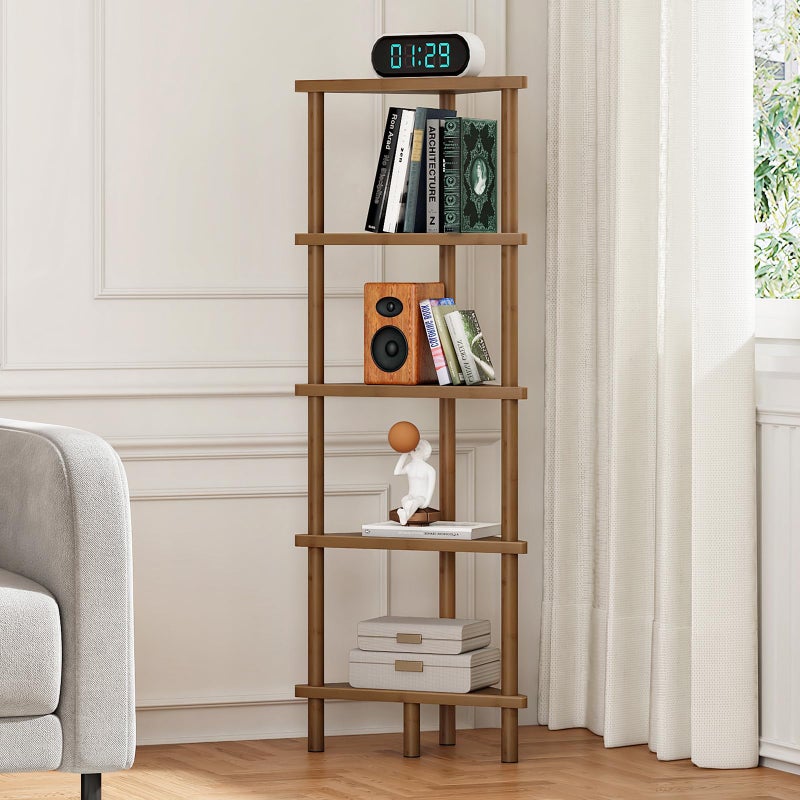 HOOBRO Corner Shelf Stand, 5-Tier Bamboo Corner Bookshelf, Plant Display Shelf, Corner Bookcase, Multipurpose Shelving Unit for Small Space, Living Room, Easy Assembly, Mocha MA20CJ01 - Image 2