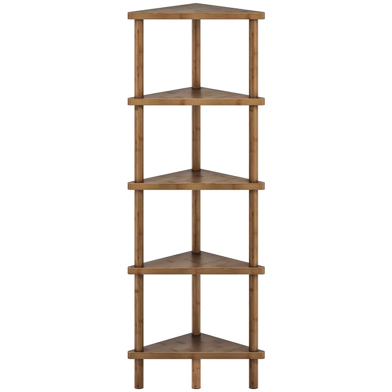 HOOBRO Corner Shelf Stand, 5-Tier Bamboo Corner Bookshelf, Plant Display Shelf, Corner Bookcase, Multipurpose Shelving Unit for Small Space, Living Room, Easy Assembly, Mocha MA20CJ01 - Image 1