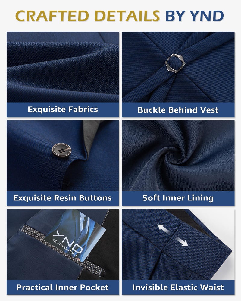 YND Men's 3 Piece Tuxedo Set with Bow Tie, Slim Fit One Button Shawl Lapel Suit Blazer Vest Pants, for Wedding Prom Dinners, Black Collar White - Image 3