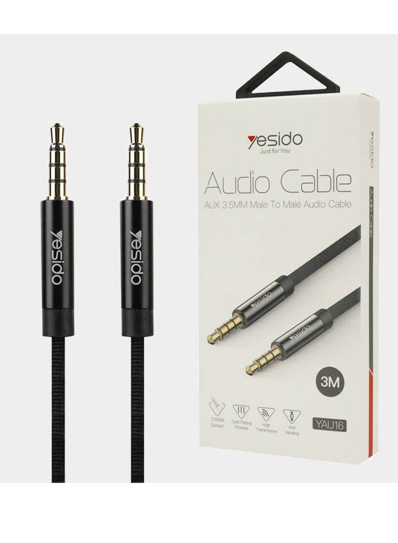 Yesido Arabic YESIDO 3m YAU16 Auxiliary Audio Cable Tangle-free 3.5mm Male to Male AUX Cord - Image 1