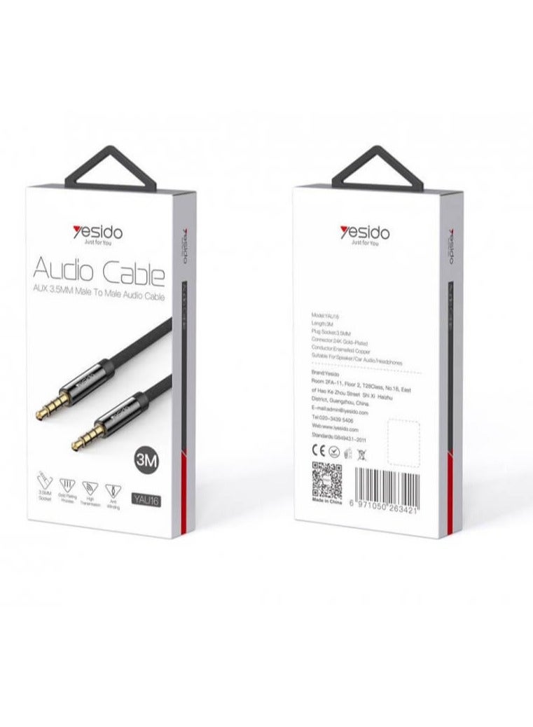 Yesido Arabic YESIDO 3m YAU16 Auxiliary Audio Cable Tangle-free 3.5mm Male to Male AUX Cord - Image 2