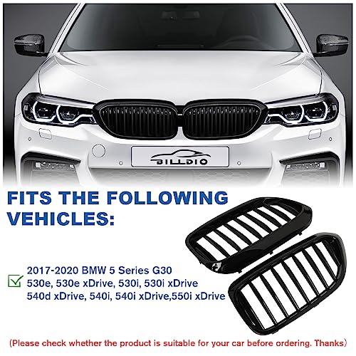 BILLDIO G30 Grille - Black Kidney Single slats Grill Compatible With BMW 5 Series 2017 2018 2019 2020 530e 530e xDrive 530i 530i xDrive 540i 540i xDrive 550i xDrive ABS Gloss Black Kidney Grill - Image 4