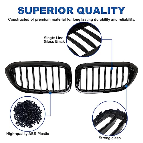 BILLDIO G30 Grille - Black Kidney Single slats Grill Compatible With BMW 5 Series 2017 2018 2019 2020 530e 530e xDrive 530i 530i xDrive 540i 540i xDrive 550i xDrive ABS Gloss Black Kidney Grill - Image 3