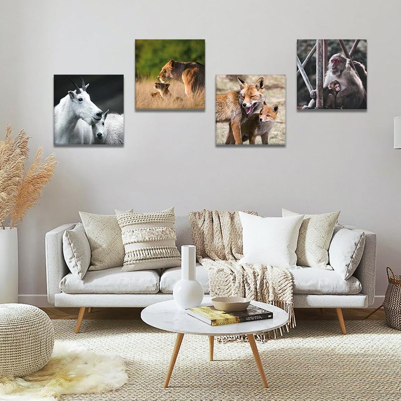 Artscope 4 Pieces Wall Art Canvas Prints - African Savanna Animals Picture Painting - Modern Wall Artwork Framed for Gifts Bathroom Home Kitchen Office Decor - 30 x 30 CM - Image 2