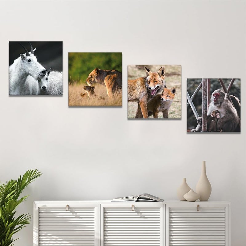 Artscope 4 Pieces Wall Art Canvas Prints - African Savanna Animals Picture Painting - Modern Wall Artwork Framed for Gifts Bathroom Home Kitchen Office Decor - 30 x 30 CM - Image 3
