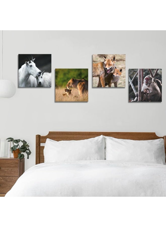 Artscope 4 Pieces Wall Art Canvas Prints - African Savanna Animals Picture Painting - Modern Wall Artwork Framed for Gifts Bathroom Home Kitchen Office Decor - 30 x 30 CM - Image 5
