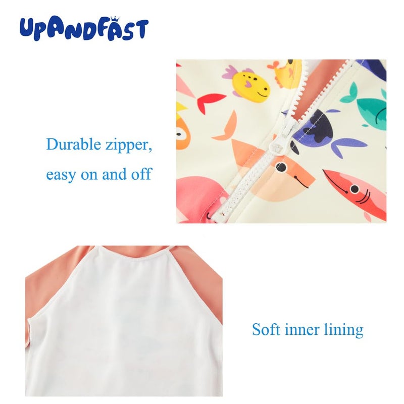 upandfast Baby/Toddler Swimsuit UPF 50+ Sun Protection One Piece Zipper Bathing Suit with Sun Hat Infant Beach Swimwear (Orange Fish,3-6 Months) - Image 5