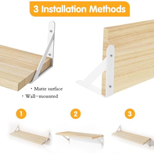 YGEOMER Floating Shelves for Wall, Different Sizes Natural Wood Wall Shelves for Living Room, Bathroom, Bedroom, Kitchen, Home Decor (Set of 4) - Image 4