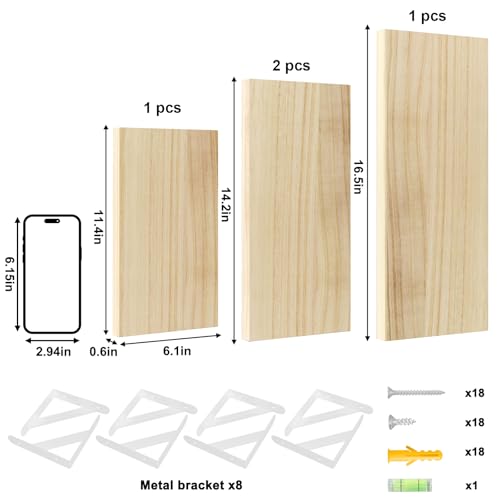 YGEOMER Floating Shelves for Wall, Different Sizes Natural Wood Wall Shelves for Living Room, Bathroom, Bedroom, Kitchen, Home Decor (Set of 4) - Image 3