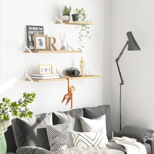 YGEOMER Floating Shelves for Wall, Different Sizes Natural Wood Wall Shelves for Living Room, Bathroom, Bedroom, Kitchen, Home Decor (Set of 4) - Image 5