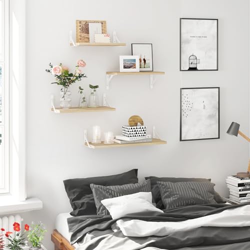 YGEOMER Floating Shelves for Wall, Different Sizes Natural Wood Wall Shelves for Living Room, Bathroom, Bedroom, Kitchen, Home Decor (Set of 4) - Image 2
