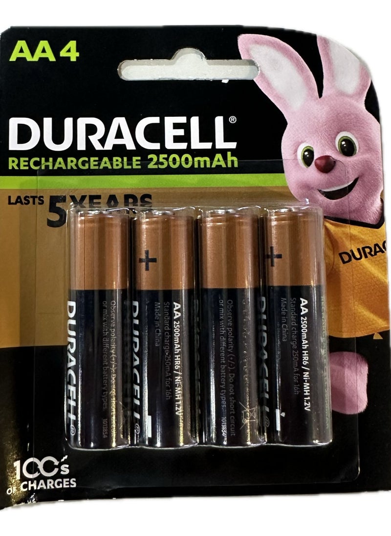 Duracell - Duracell Rechargeable Type AA Battery 2500mah, Pack of 4 - Image 1