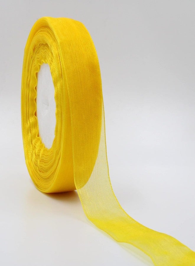 Delite Ribbons شريط أورجانزا (أكثر من 20 لونًا مختلفًا بالداخل) (الطول 35 مترًا، العرض 1 بوصة) | شريط لتغليف الهدايا، وصنع فيونكات الهدايا، والزينة، ومقابض الحقائب (أصفر ذهبي، عبوة من قطعة واحدة) - Image 1