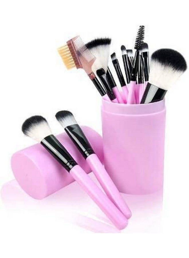 SUNISA Soft Pink Synthetic Bristle Makeup Brushes Set Of 12 With Case - (Pack Of 13)