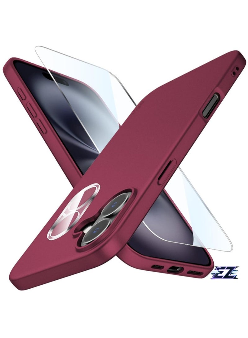 ELTRAZONE "Ultra-Thin Matte Wine Red iPhone 16 Case with Enhanced Lens & Screen Protectors – Shockproof, Anti-Scratch, Lightweight" - Image 1