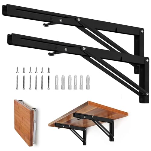 Storystore Folding Shelf Brackets - 18 Inch Heavy Duty Metal Collapsible Shelf Bracket for Bench Table, Shelf Hinge Wall Mounted Space Saving DIY Bracket, Max Load: 150 lb 2 PCS (, Black) - Image 1