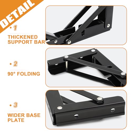 Storystore Folding Shelf Brackets - 18 Inch Heavy Duty Metal Collapsible Shelf Bracket for Bench Table, Shelf Hinge Wall Mounted Space Saving DIY Bracket, Max Load: 150 lb 2 PCS (, Black) - Image 4