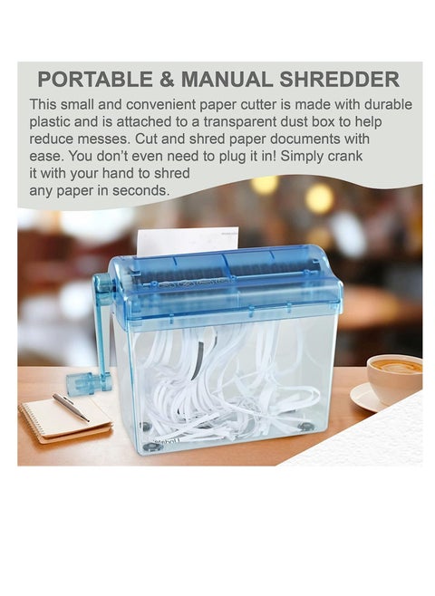 Hand Shredder, Portable Paper with Dust Box and Non Slip Base Mini Holds 4 Sheets Vertically Cut for Paper, Notes, Bills Cutting Tool