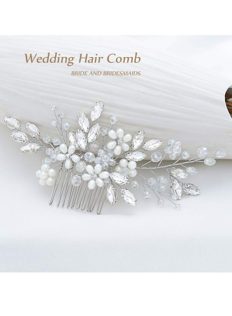Elegant Silver Handmade Bridal Hair Comb with Pearl and Rhinestone Accents - Perfect Wedding Hair Accessory for Brides and Girls - Image 2