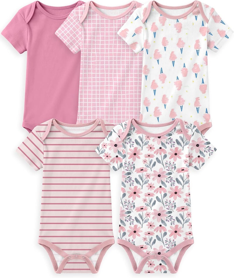 Yoofoss Baby Bodysuits 100% Organic Cotton Baby Short Sleeve Baby Boys Girls Clothes Soft Newborn Infant Romper,5 Pack,0-3 Months - Image 1