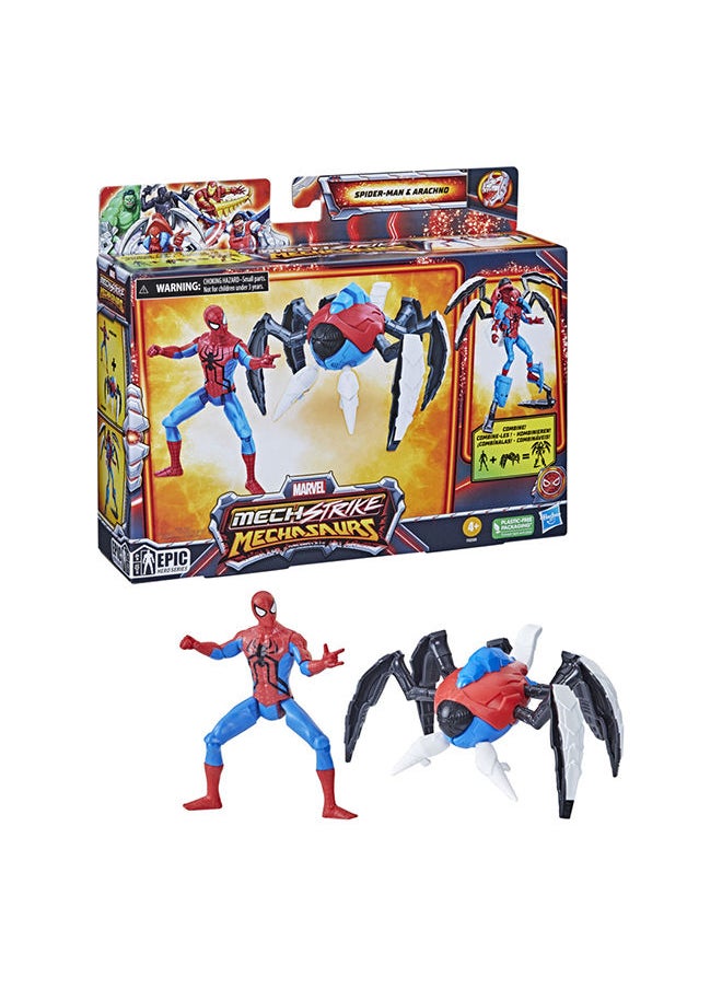 MARVEL - Marvel Mech Strike Mechasaurs 4-Inch Spider-Man With Arachno Mechasaur Action Figures Super Hero Toys For Kids Ages 4 And Up - Image 1