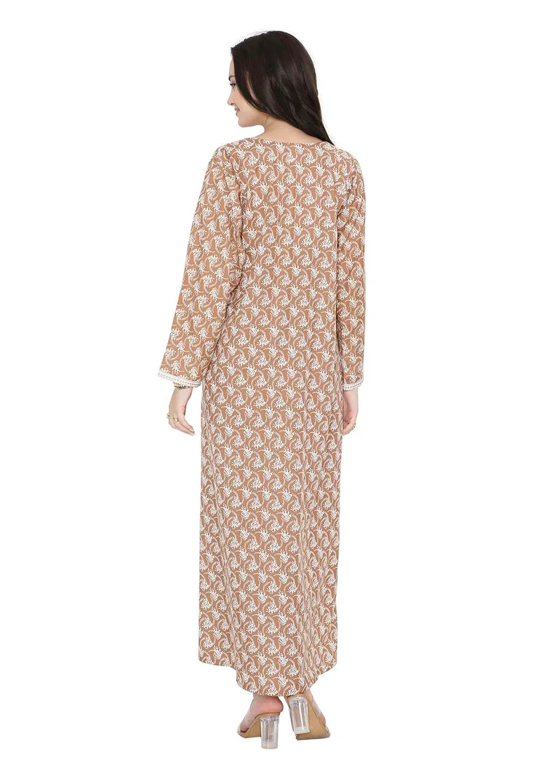 HANA & SARA Elegnat Printed Long Arabic Kaftan Jalabiya Dresses