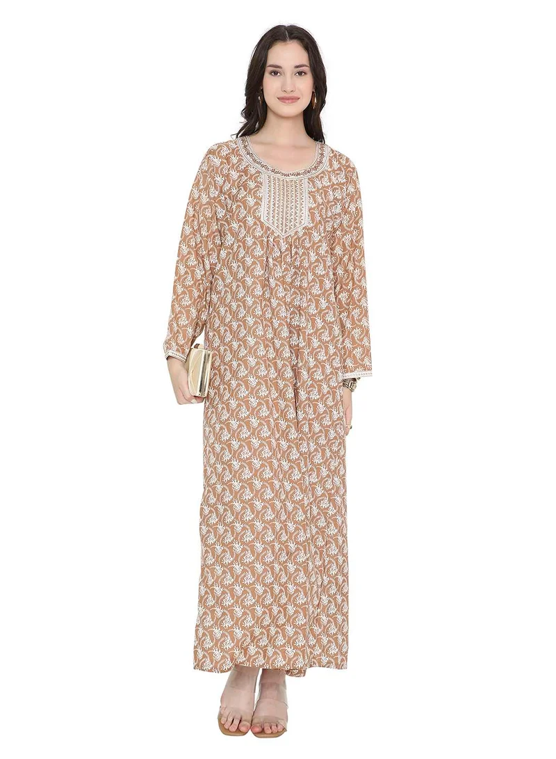 HANA & SARA Elegnat Printed Long Arabic Kaftan Jalabiya Dresses