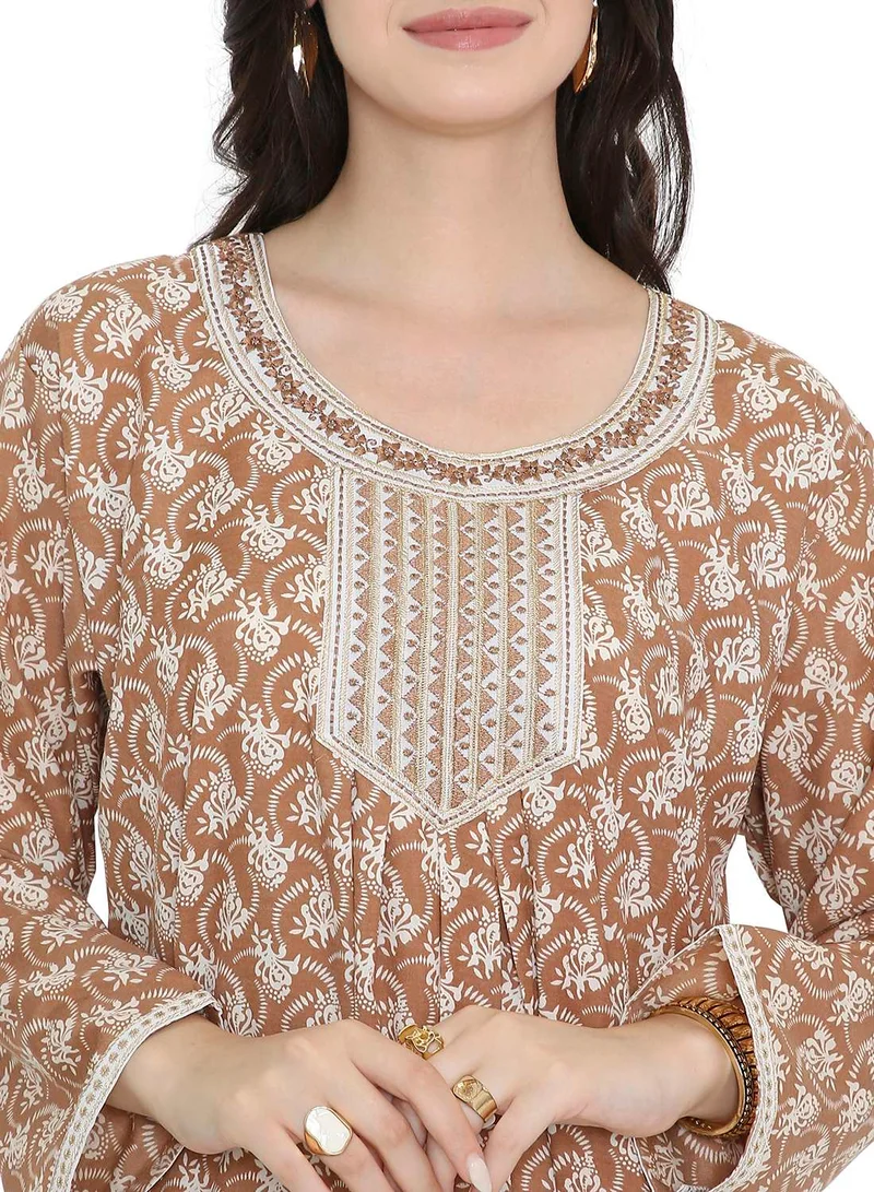 HANA & SARA Elegnat Printed Long Arabic Kaftan Jalabiya Dresses