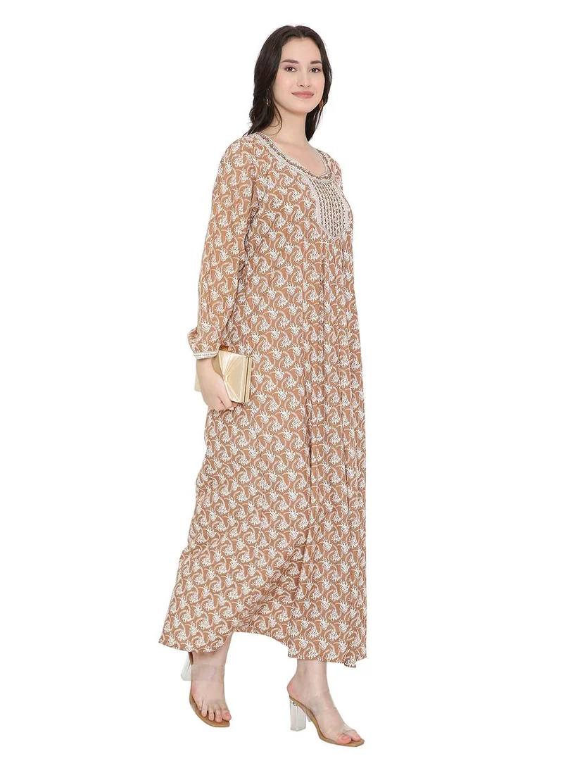 HANA & SARA Elegnat Printed Long Arabic Kaftan Jalabiya Dresses