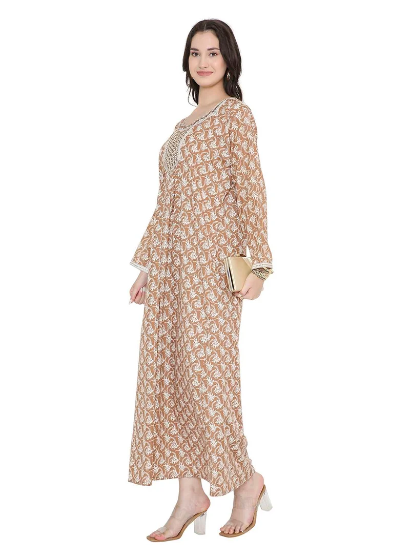 HANA & SARA Elegnat Printed Long Arabic Kaftan Jalabiya Dresses