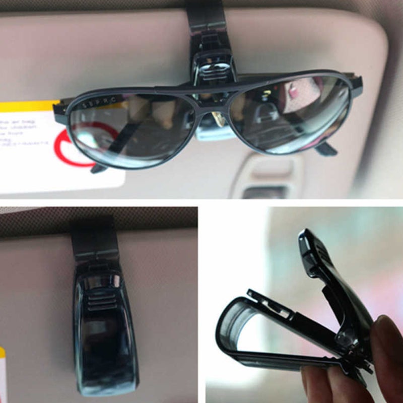 Sunglasses Holder: Black, Holds Up To 2 Pairs Of Sunglasses And 1 Card - Soft Material Protects Glasses Arms, Flat Wide Clip Prevents Visor Damage For Car Driving Travel - Image 3