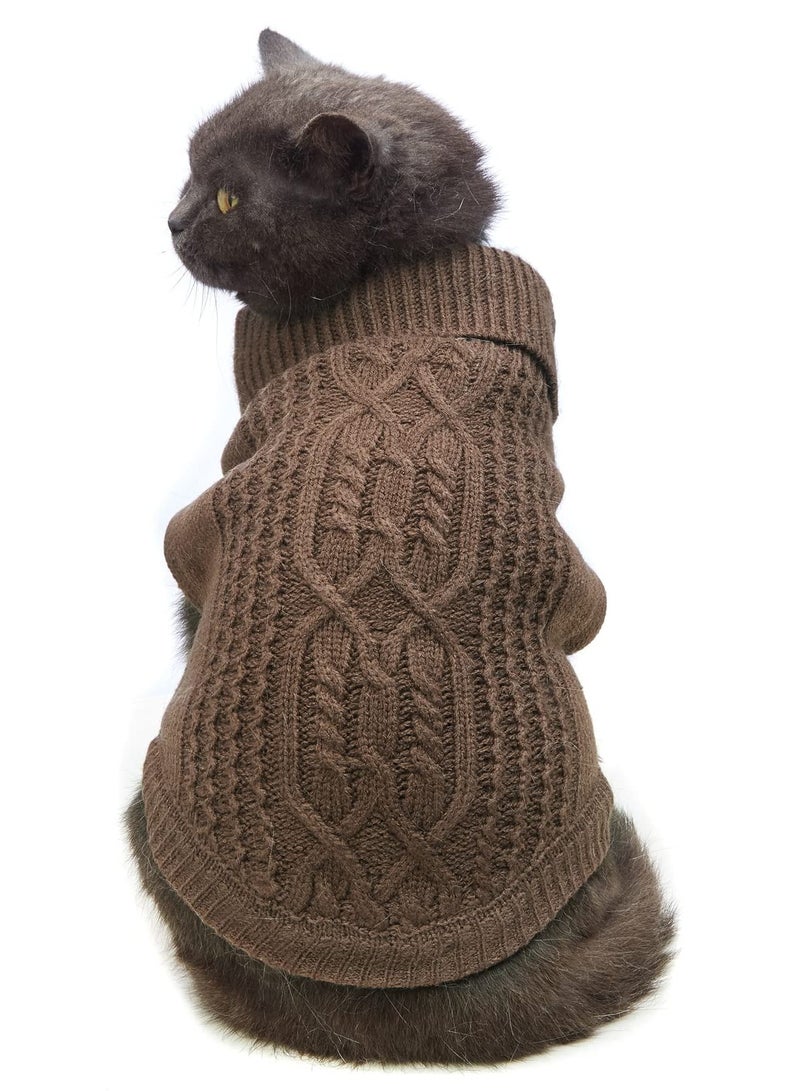 Excefore Cats Knitted Sweaters Turtleneck Knitted Sleeveless Cat Clothes Warm Winter Kitten Clothes Outfits for Cats or Small Dogs in Cold Season Brown S - Image 1