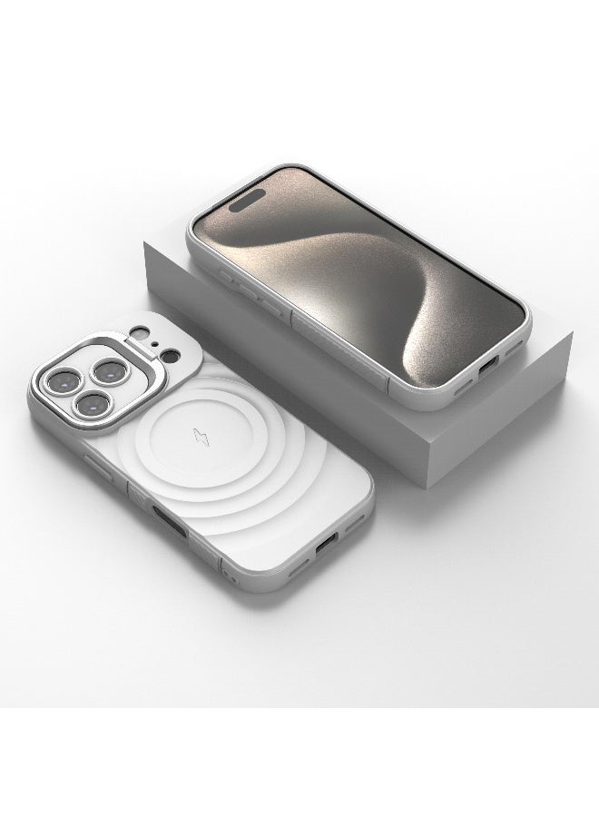 غطاء حمايه لهاتف ايفون 17 برو جراب ارمور مغناطيسي ياتي بحواف مرتفعة حول الشاشة وعدسة الكاميرا تساعد على منع الخدوش معا استاند للكاميرا - ابيض - Image 4