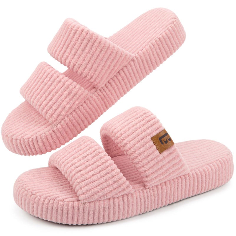 LongBay Slippers for Women Memory Foam Open Toe Slide Indoor House Shoes Slip On Bedroom Comfy Gift Pink, 9-10 - Image 1