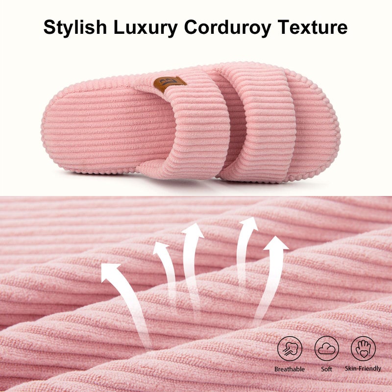 LongBay Slippers for Women Memory Foam Open Toe Slide Indoor House Shoes Slip On Bedroom Comfy Gift Pink, 9-10 - Image 5