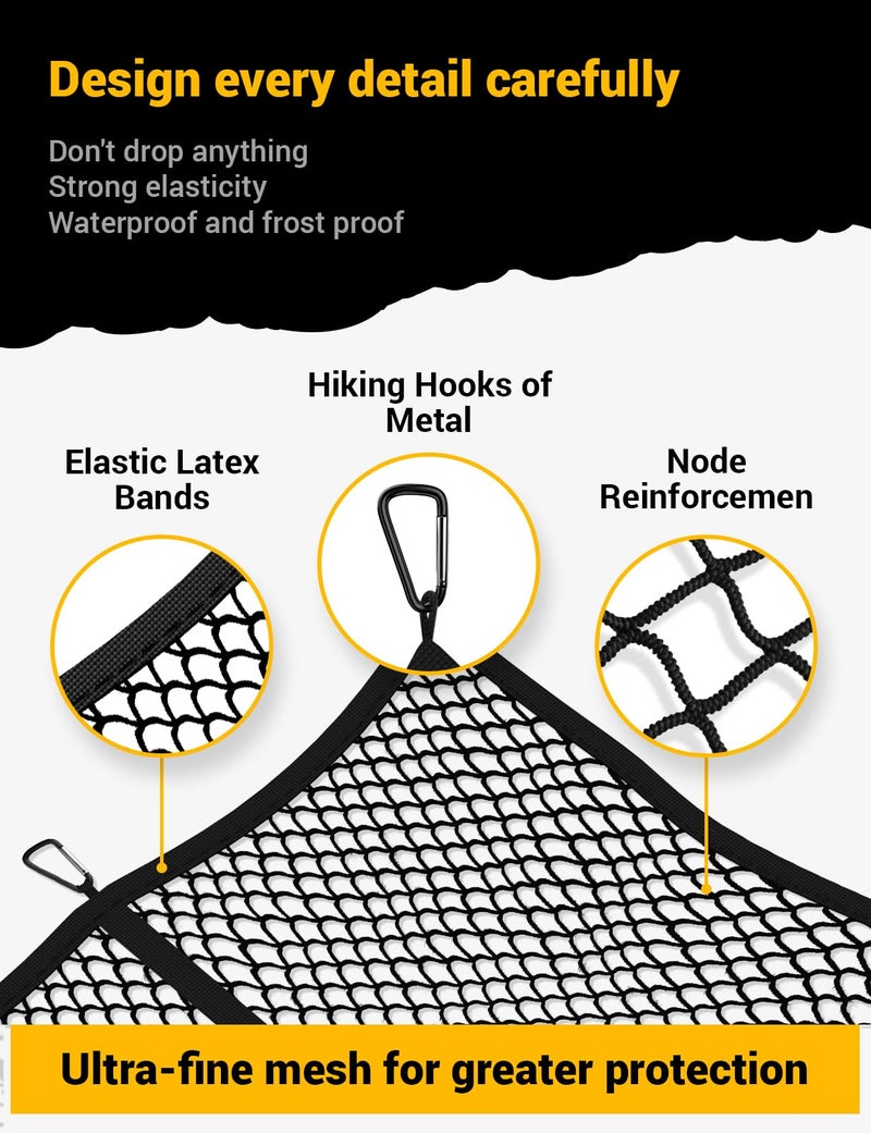 AUTOWN Cargo Net for Pickup Truck Bed - Stretchable 4'x4' to 7'x7', High Elastic Fine Mesh 1''x1'' with 8 Metal Carabiners - Ideal for ATV, SUV, UTV, Truck and Boat Use (Single Layer) - Image 4