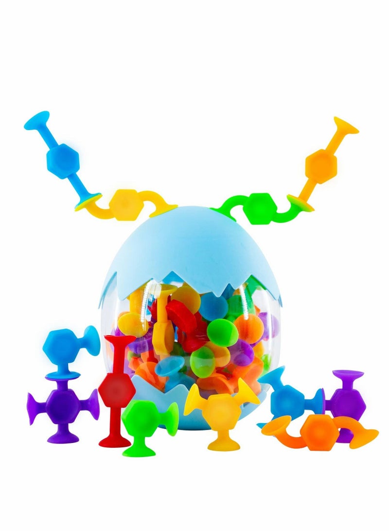 واي آند دي Suction Toys Bath Toy Set, 48 Pcs Silicone Sucker with Dinosaur Eggshell Storage - Image 1