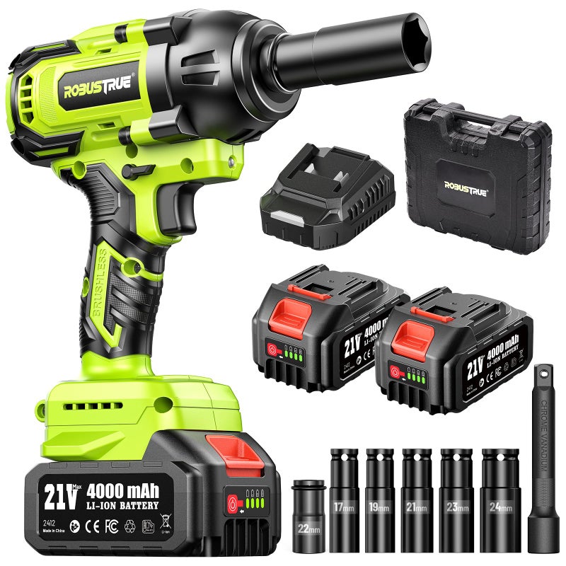 Robustrue Cordless Impact Wrench, 885Ft-lbs (1200N.m) 1/2" Brushless Impact Gun, 21V High Torque Power Impact Driver, 2x4.0Ah Batteries Electric Impact Motor Variable Speeds for Car/Truck RV/Mower - Image 1