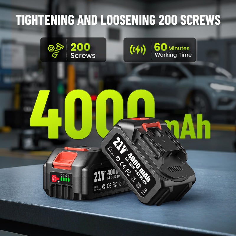 Robustrue Cordless Impact Wrench, 885Ft-lbs (1200N.m) 1/2" Brushless Impact Gun, 21V High Torque Power Impact Driver, 2x4.0Ah Batteries Electric Impact Motor Variable Speeds for Car/Truck RV/Mower - Image 4